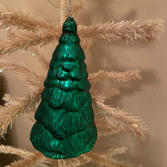 Vintage Department 56 Mercury Glass Santa Tree Holiday Christmas Ornament - Picture 2 of 3